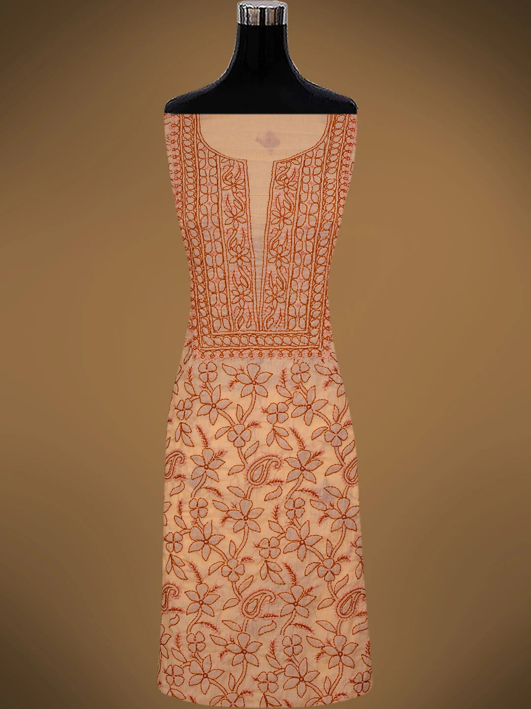 Ada Hand Embroidered Light Salmon Peach Cotton Lucknowi Chikankari Unstitched Suit Piece 01A829732