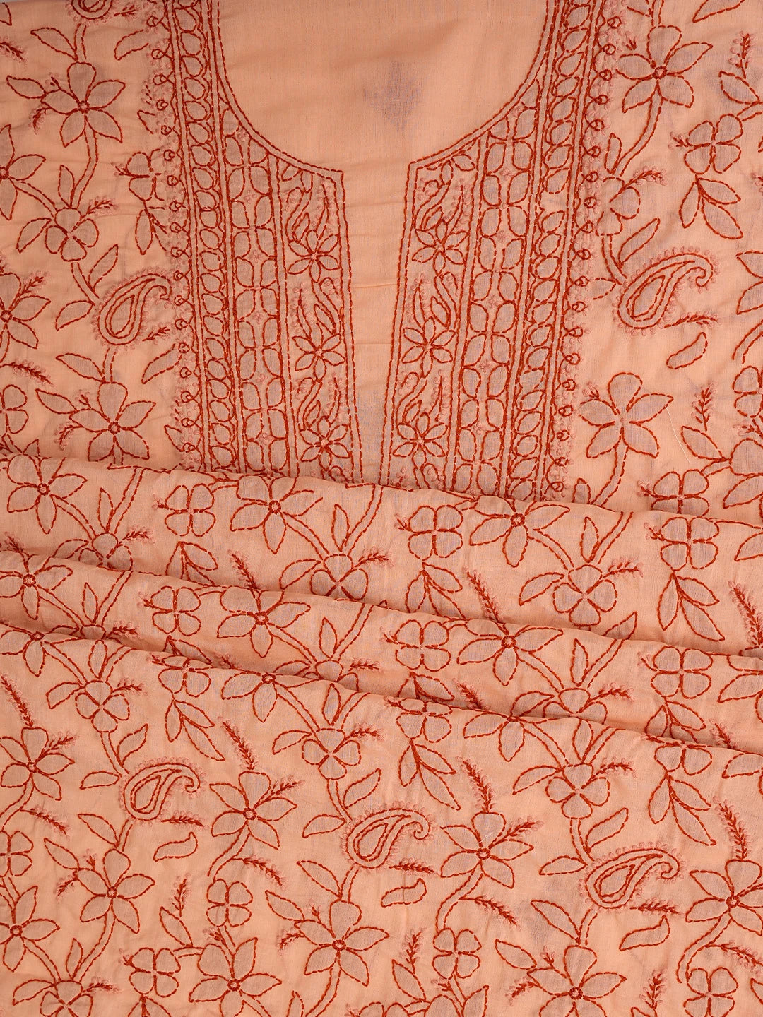 Ada Hand Embroidered Light Salmon Peach Cotton Lucknowi Chikankari Unstitched Suit Piece 01A829732