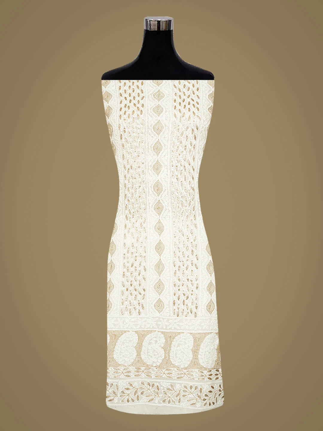 Ada Hand Embroidered White Viscose Georgette Lucknowi Chikankari Unstitched Kurta Dupatta Set Wth Gotapatti Work 01A808548