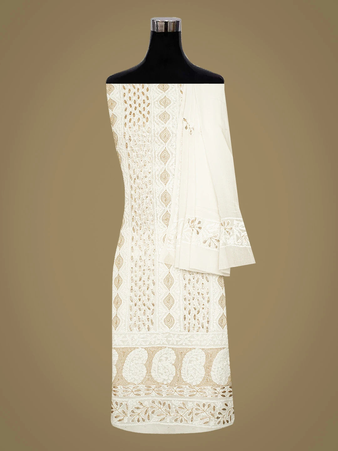 Ada Hand Embroidered White Viscose Georgette Lucknowi Chikankari Unstitched Kurta Dupatta Set Wth Gotapatti Work 01A808548