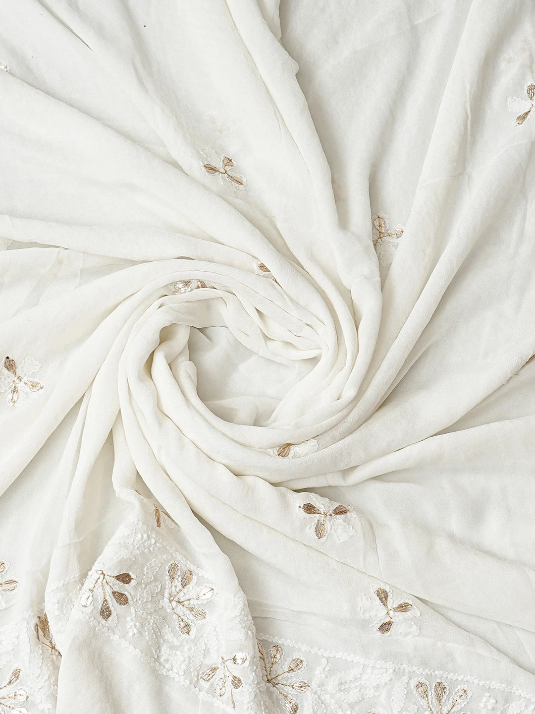 Ada Hand Embroidered White Viscose Georgette Lucknowi Chikankari Unstitched Kurta Dupatta Set Wth Gotapatti Work 01A808548