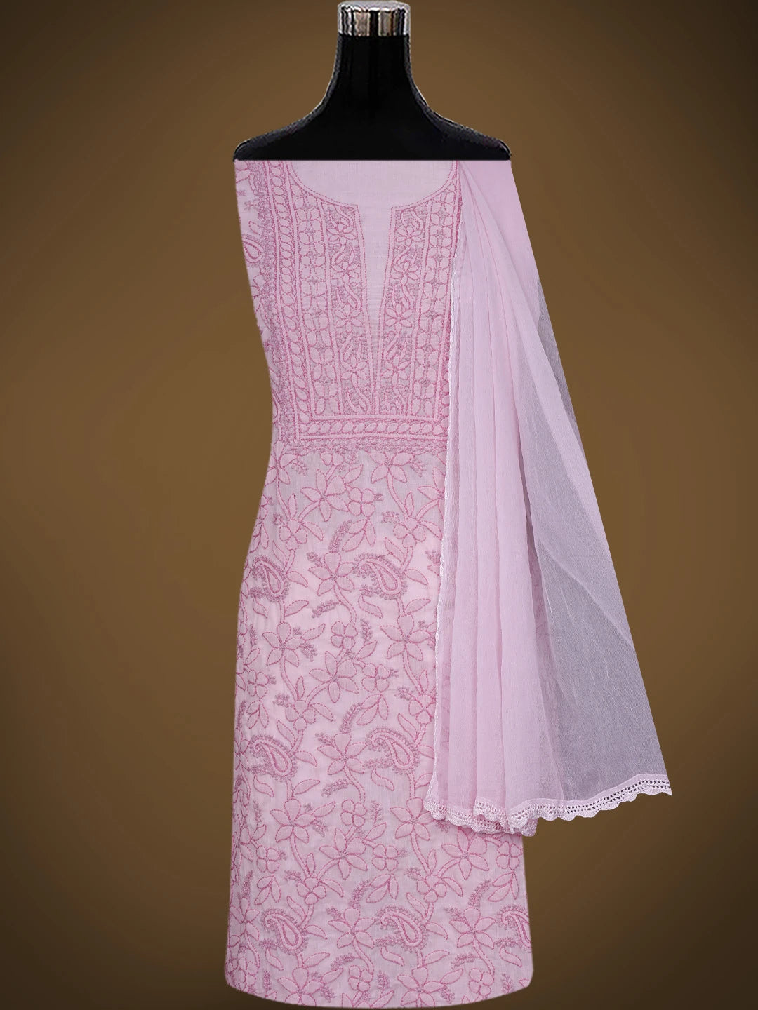 Ada Hand Embroidered Pink Cotton Lucknowi Chikankari Unstitched Suit Piece 01A829727