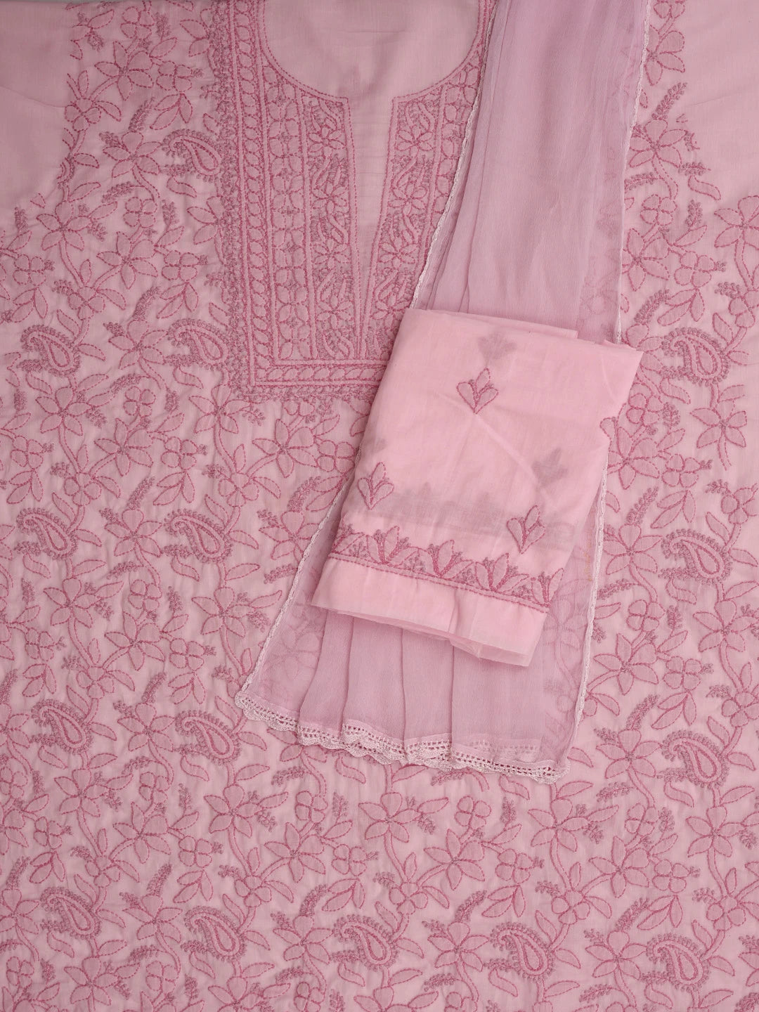 Ada Hand Embroidered Pink Cotton Lucknowi Chikankari Unstitched Suit Piece 01A829727