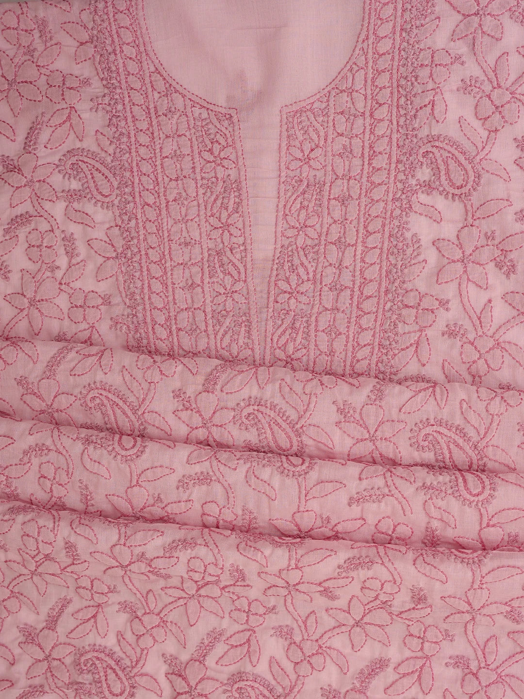 Ada Hand Embroidered Pink Cotton Lucknowi Chikankari Unstitched Suit Piece 01A829727