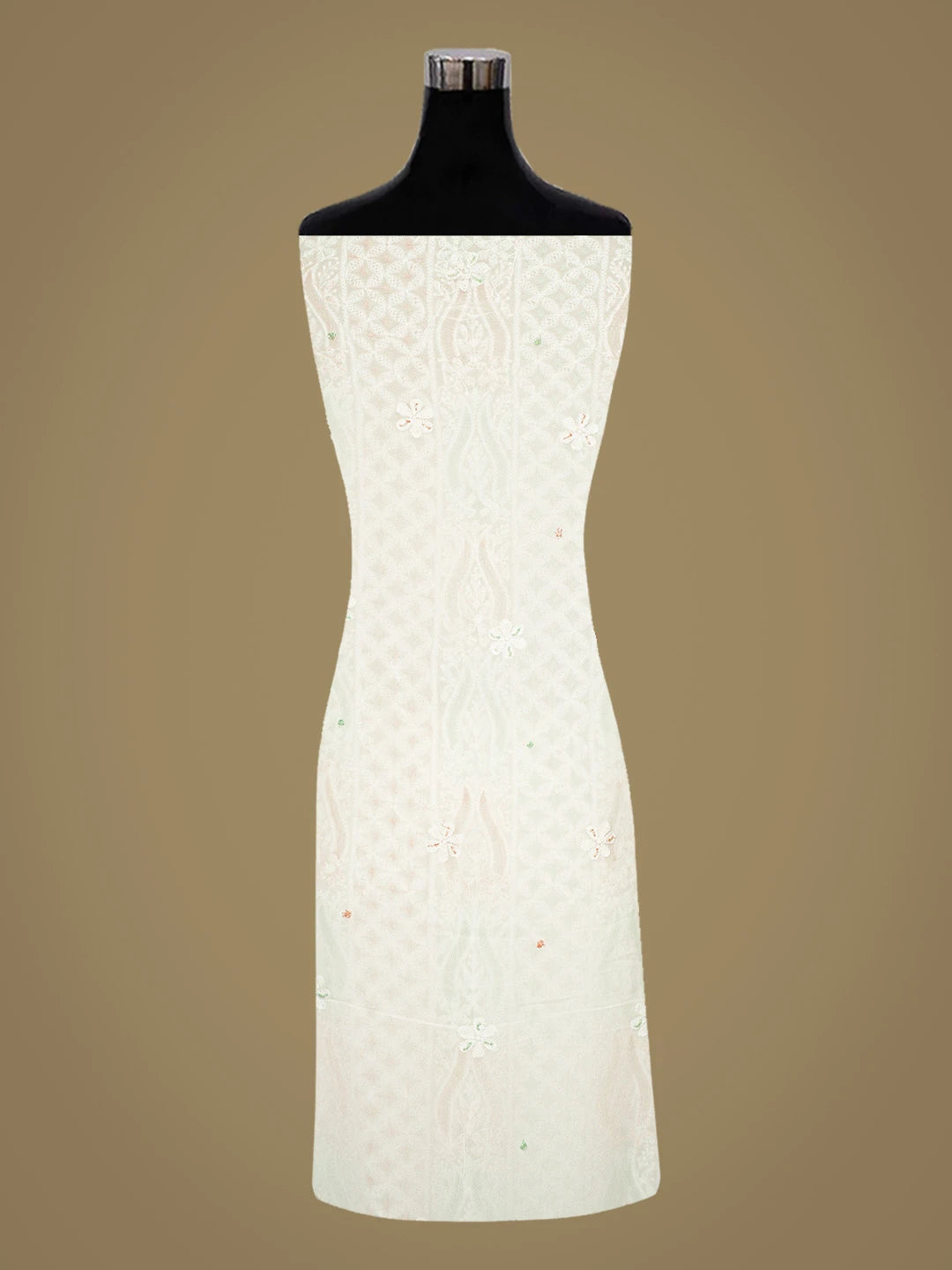 Ada Hand Embroidered White Viscose Georgette Lucknowi Chikankari Unstitched Kurta Dupatta Set Wth Cutdana Work 01A731346