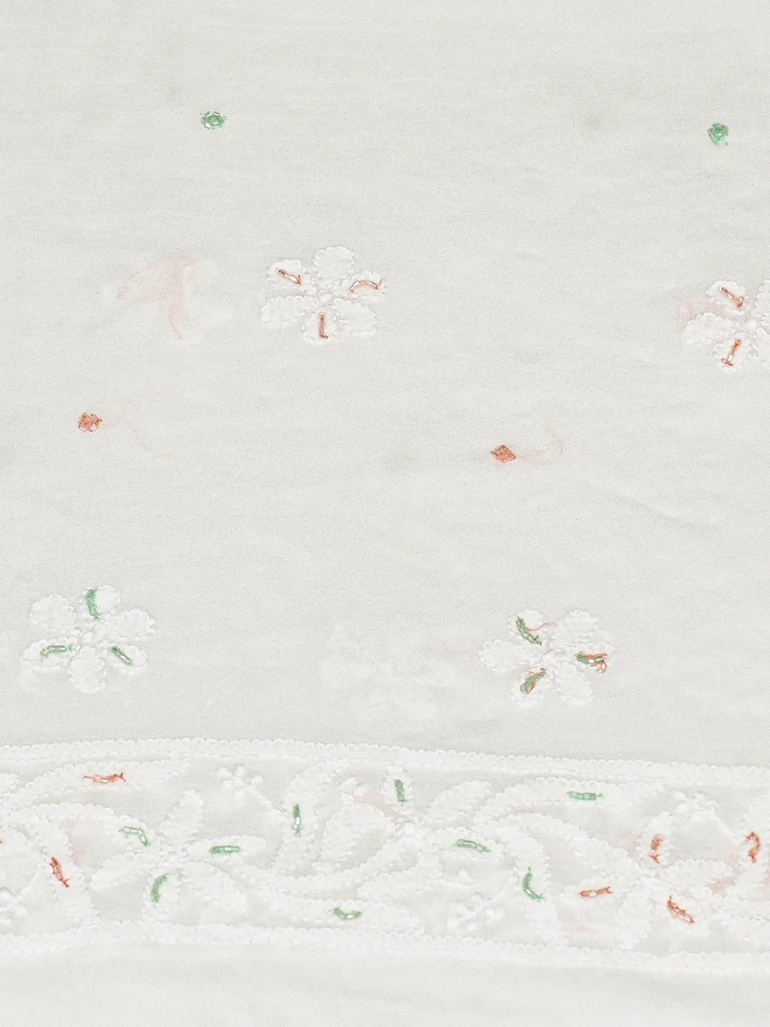 Ada Hand Embroidered White Viscose Georgette Lucknowi Chikankari Unstitched Kurta Dupatta Set Wth Cutdana Work 01A731346