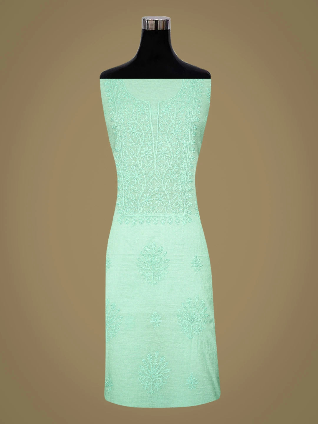 Ada Hand Embroidered Sea Green Chanderi Lucknowi Chikankari Unstitched Kurta Dupatta Set 01A810995