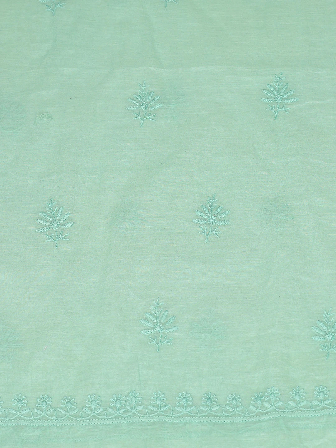 Ada Hand Embroidered Sea Green Chanderi Lucknowi Chikankari Unstitched Kurta Dupatta Set 01A810995