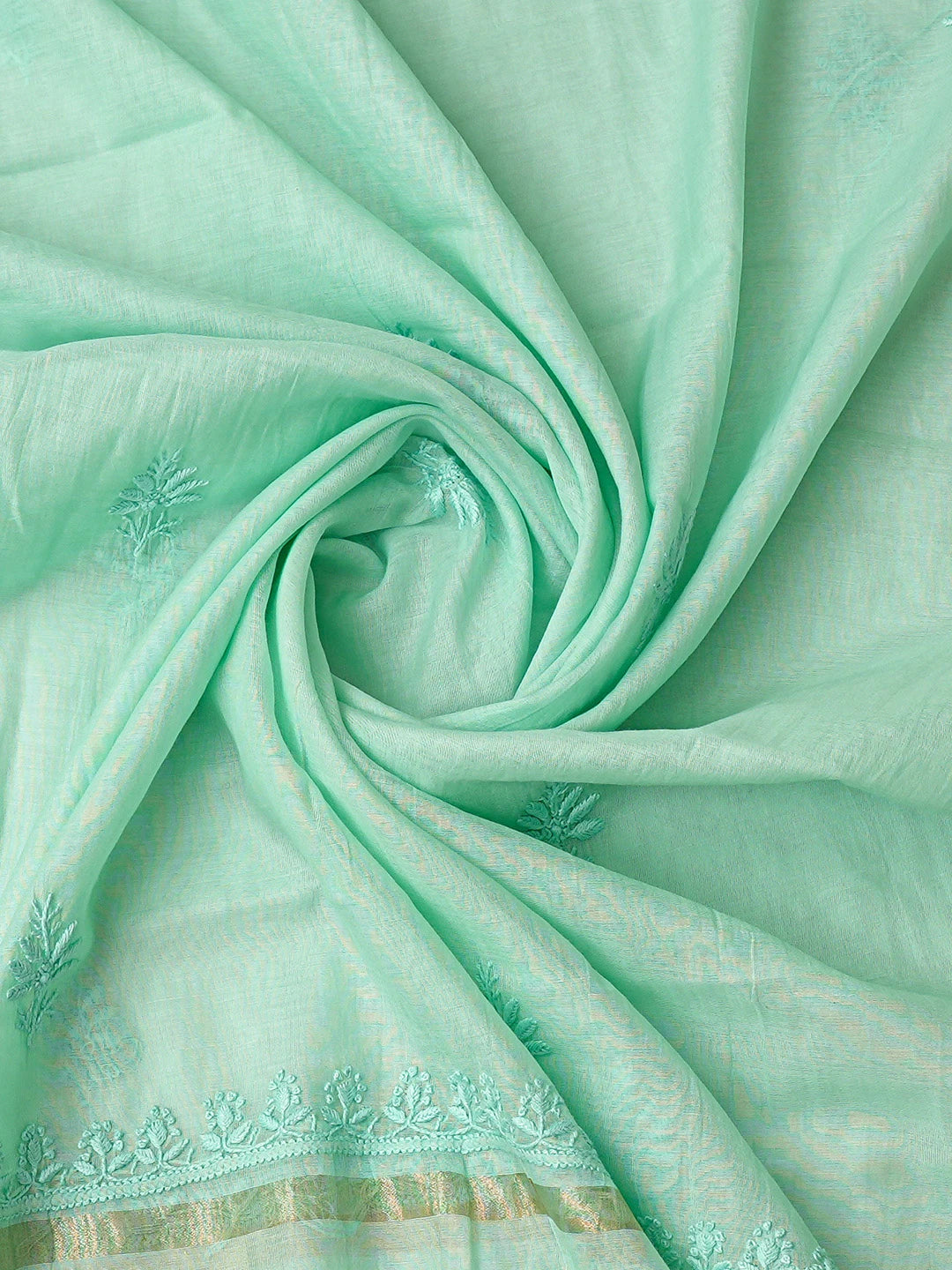 Ada Hand Embroidered Sea Green Chanderi Lucknowi Chikankari Unstitched Kurta Dupatta Set 01A810995