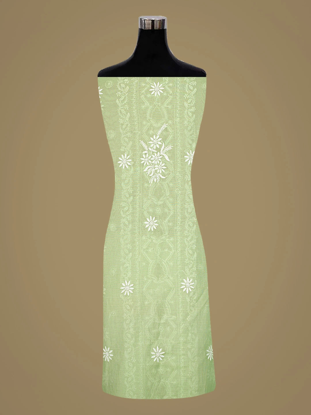 Ada Hand Embroidered Celadon Green Chanderi Lucknowi Chikankari Unstitched Kurta Dupatta Set 01A818438