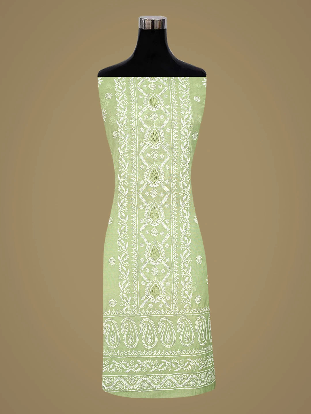 Ada Hand Embroidered Celadon Green Chanderi Lucknowi Chikankari Unstitched Kurta Dupatta Set 01A818438