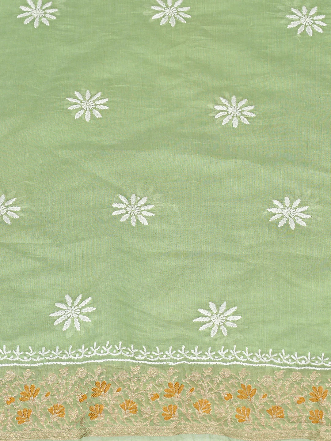 Ada Hand Embroidered Celadon Green Chanderi Lucknowi Chikankari Unstitched Kurta Dupatta Set 01A818438