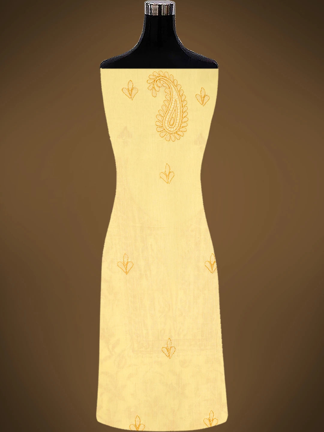 Ada Hand Embroidered Yellow Cotton Lucknowi Chikankari Unstitched Suit Piece 01A829720