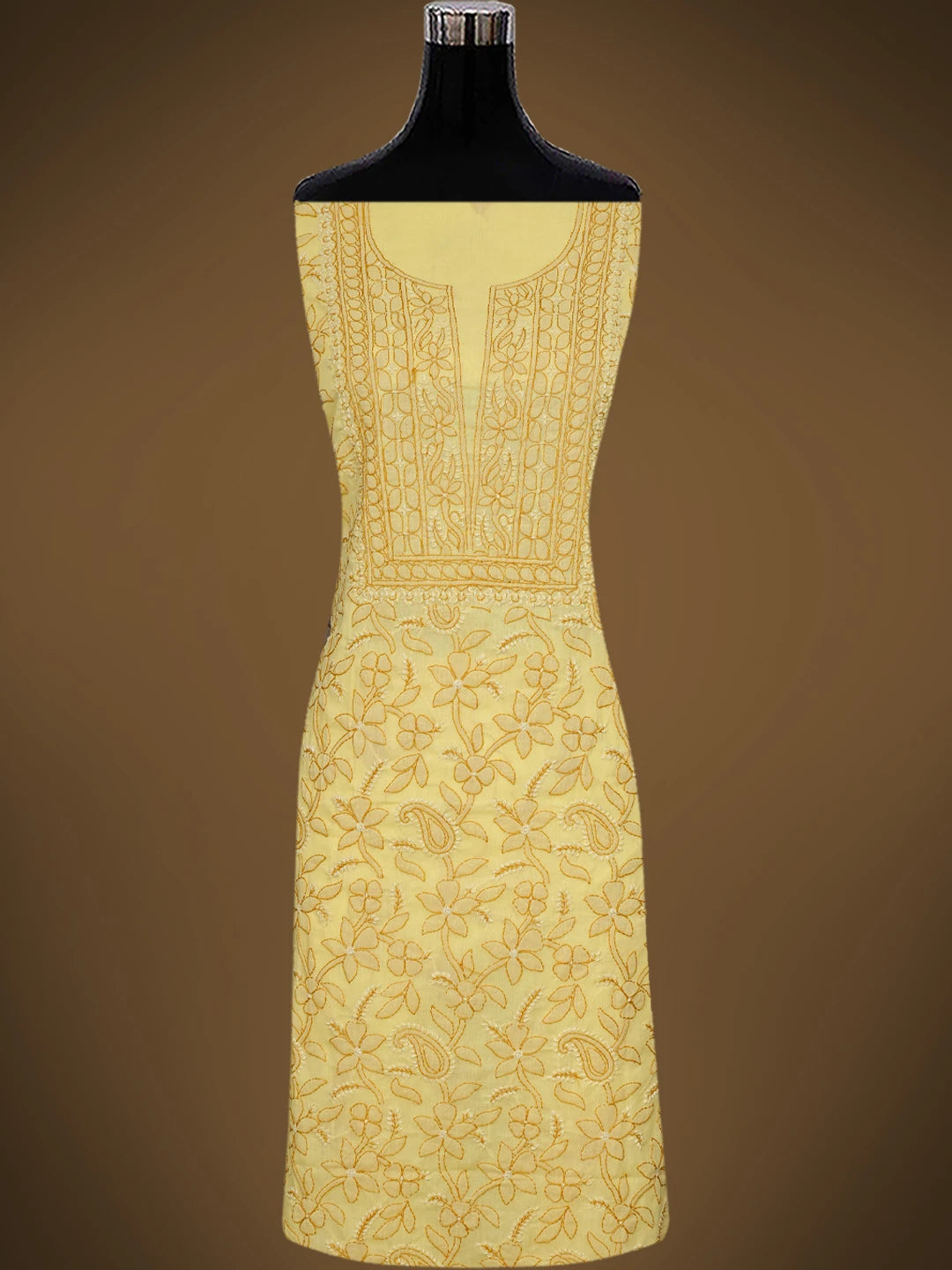 Ada Hand Embroidered Yellow Cotton Lucknowi Chikankari Unstitched Suit Piece 01A829720