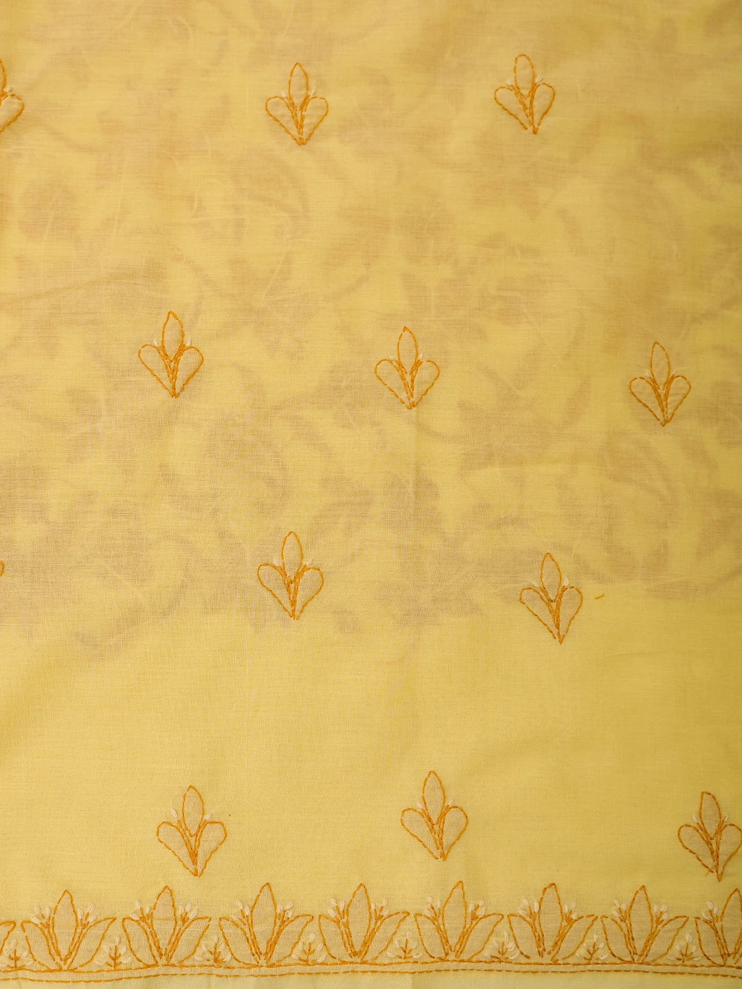 Ada Hand Embroidered Yellow Cotton Lucknowi Chikankari Unstitched Suit Piece 01A829720