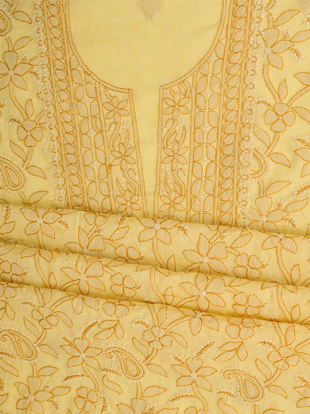 Ada Hand Embroidered Yellow Cotton Lucknowi Chikankari Unstitched Suit Piece 01A829720