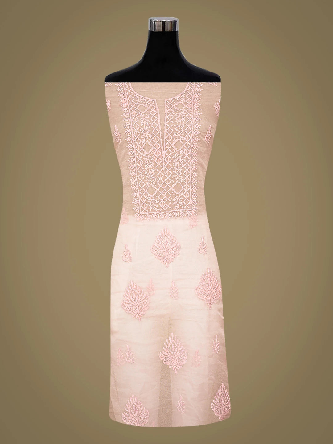 Ada Hand Embroidered Cherry Blossom Pink Organza Lucknowi Chikankari Unstitched Kurta Dupatta Set 01A810562