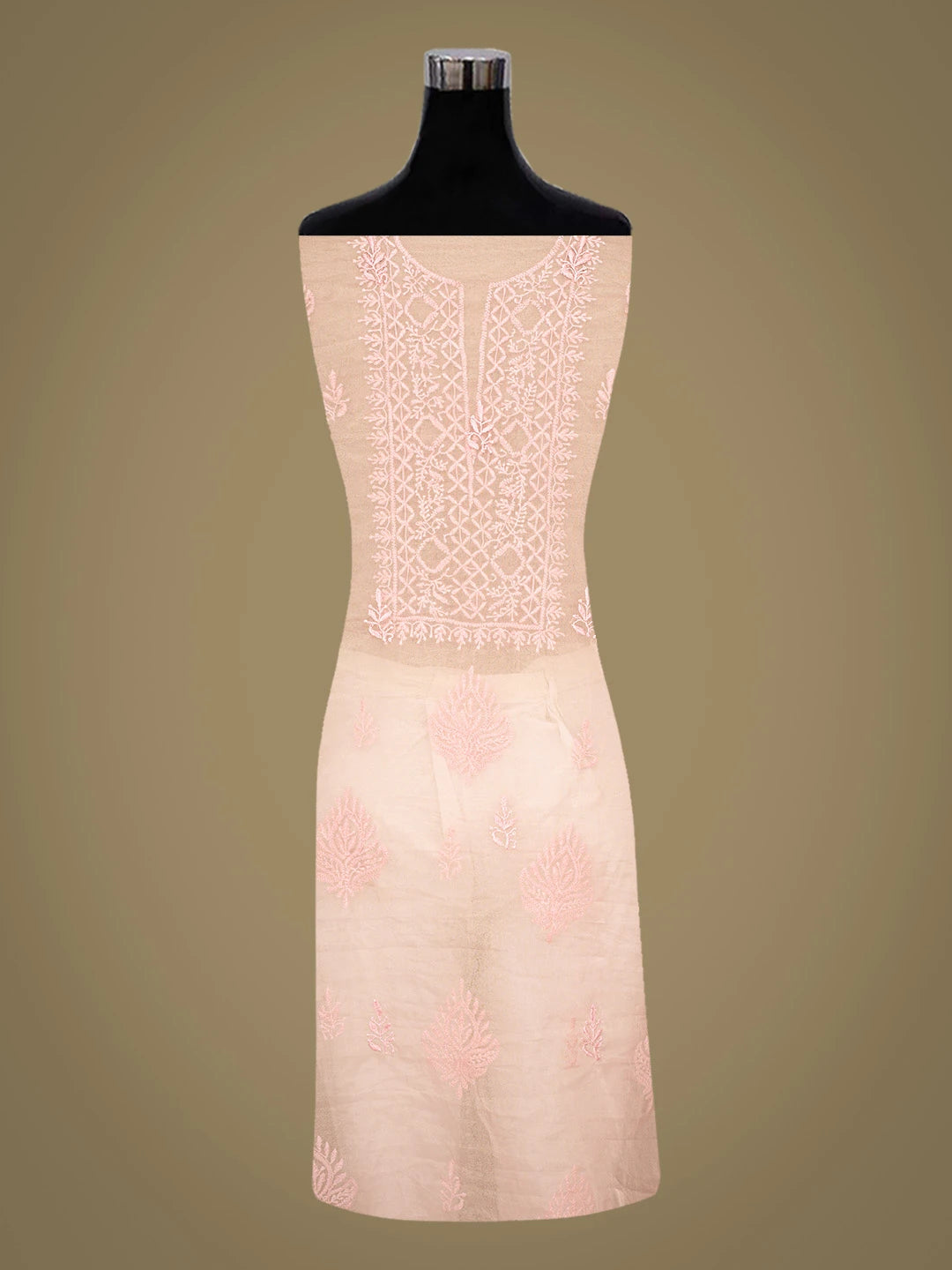 Ada Hand Embroidered Cherry Blossom Pink Organza Lucknowi Chikankari Unstitched Kurta Dupatta Set 01A810562