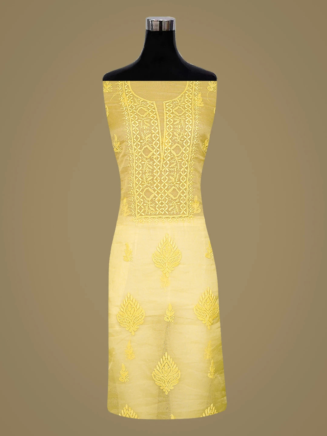 Ada Hand Embroidered Yellow Organza Lucknowi Chikankari Unstitched Kurta Dupatta Set 01A810566