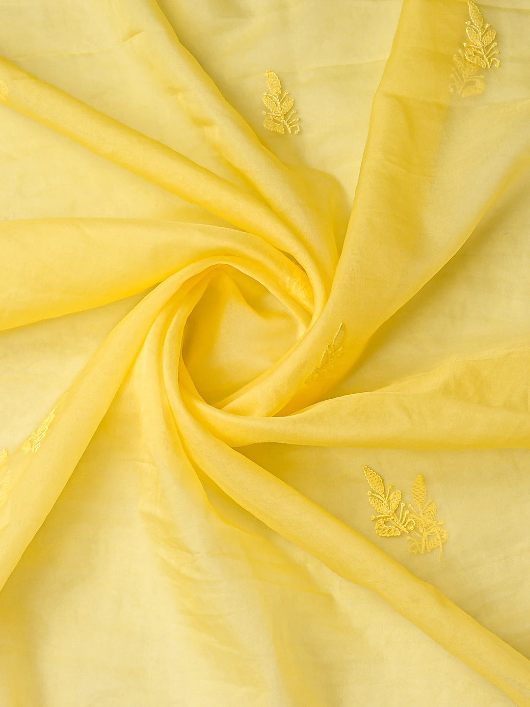 Ada Hand Embroidered Yellow Organza Lucknowi Chikankari Unstitched Kurta Dupatta Set 01A810566