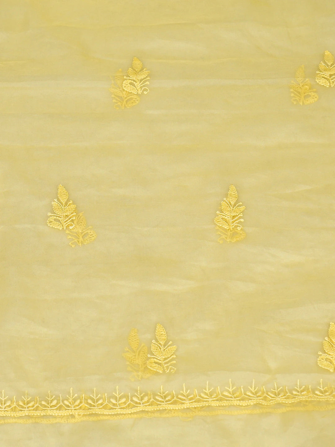 Ada Hand Embroidered Yellow Organza Lucknowi Chikankari Unstitched Kurta Dupatta Set 01A810566