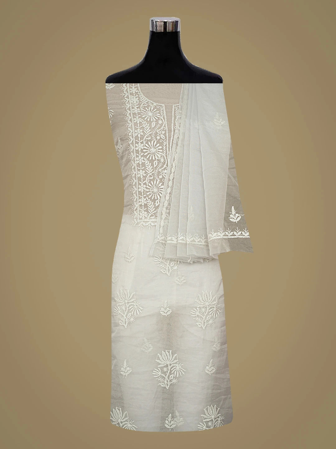Ada Hand Embroidered Grey Organza Lucknowi Chikankari Unstitched Kurta Dupatta Set 01A810568