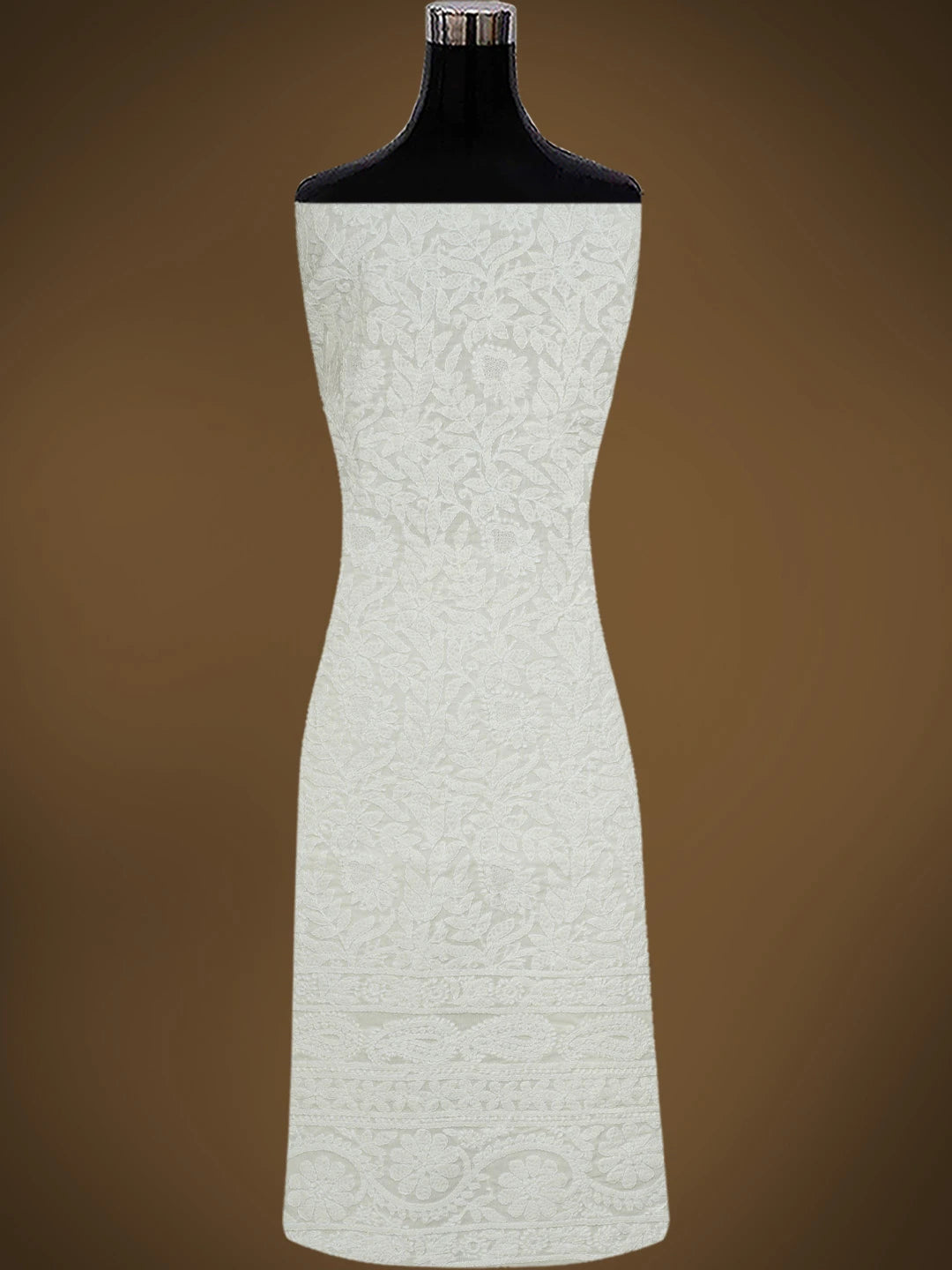 Ada Hand Embroidered Cream Cotton Lucknowi Chikankari Unstitched Kurta Piece 01A829666