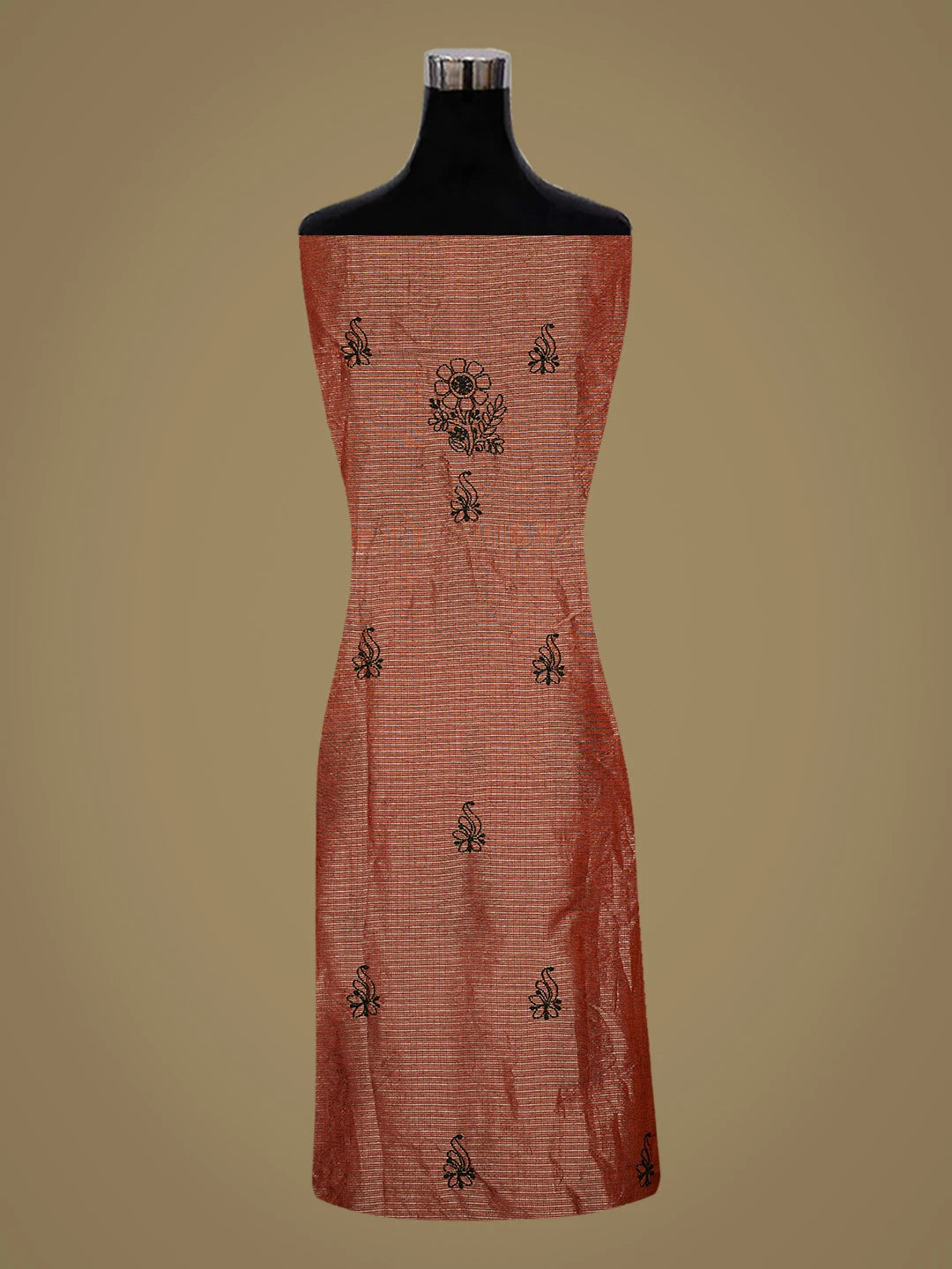 Ada Hand Embroidered Maroon Kota Tissue Lucknowi Chikankari Unstitched Kurta Dupatta Set 01A532688