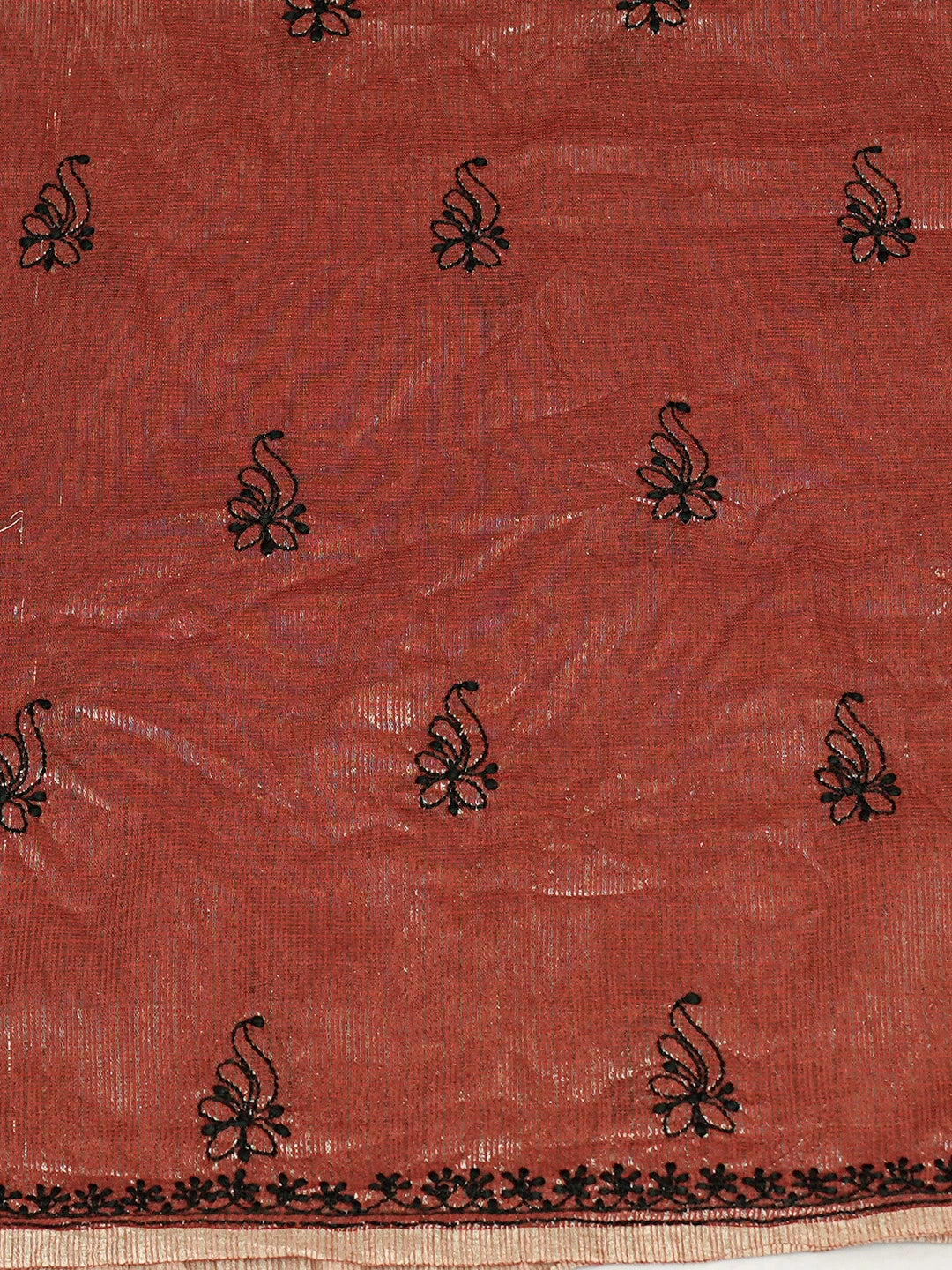 Ada Hand Embroidered Maroon Kota Tissue Lucknowi Chikankari Unstitched Kurta Dupatta Set 01A532688