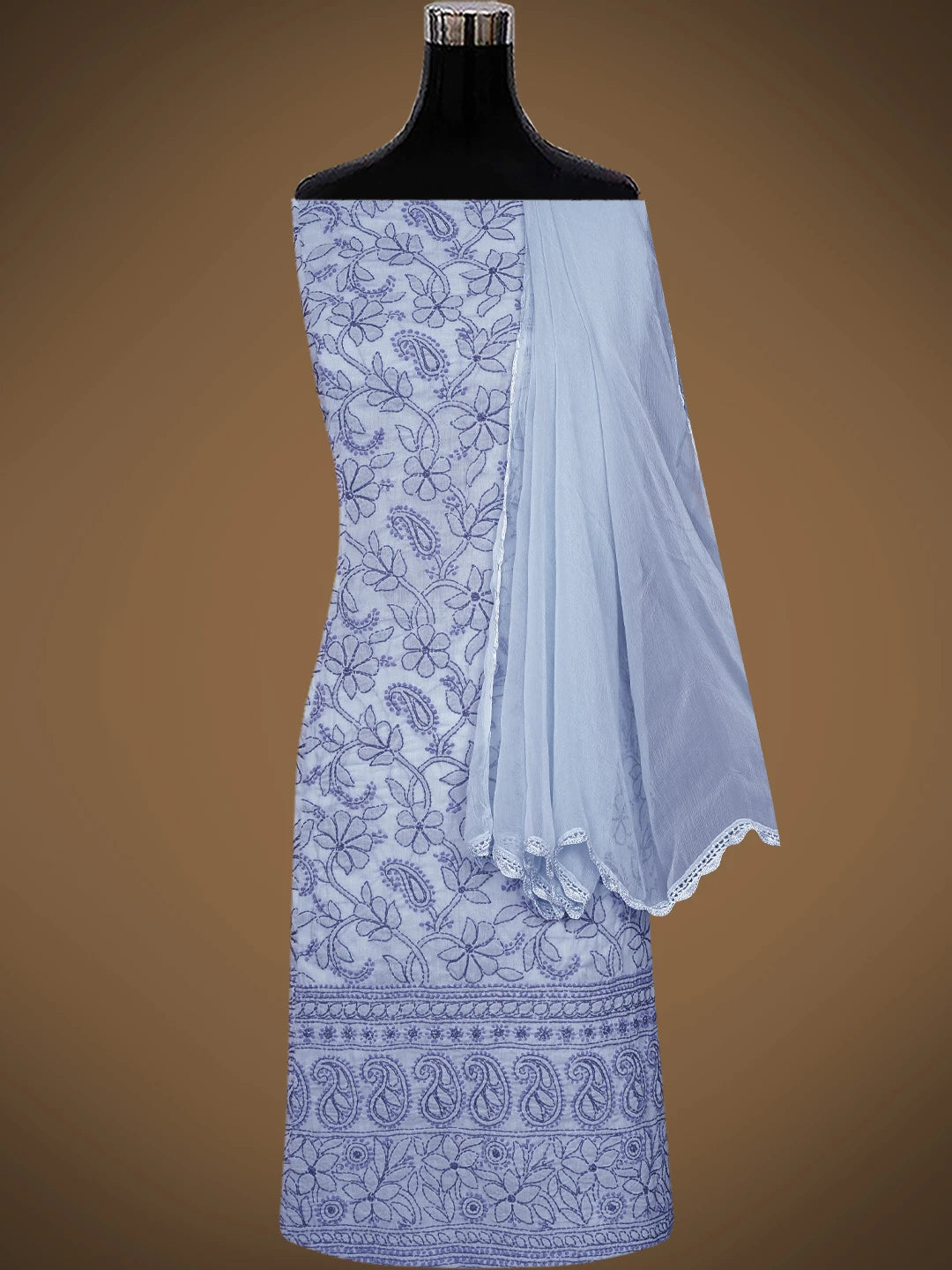 Ada Hand Embroidered Mauve Cotton Lucknowi Chikankari Unstitched Suit Piece 01A829718
