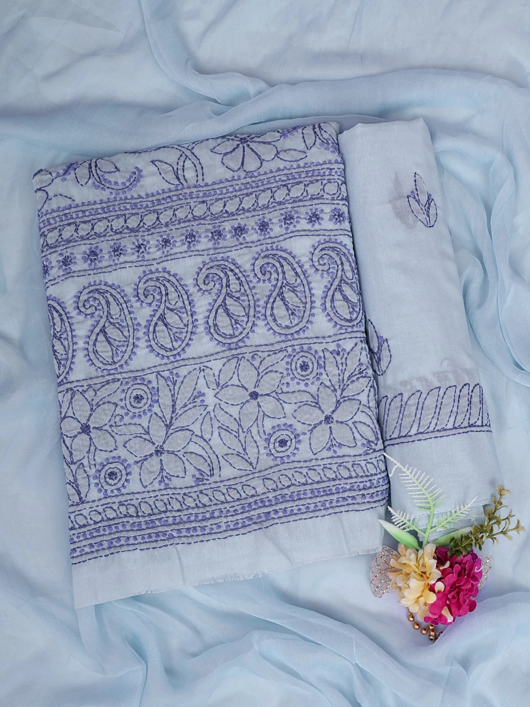 Ada Hand Embroidered Mauve Cotton Lucknowi Chikankari Unstitched Suit Piece 01A829718