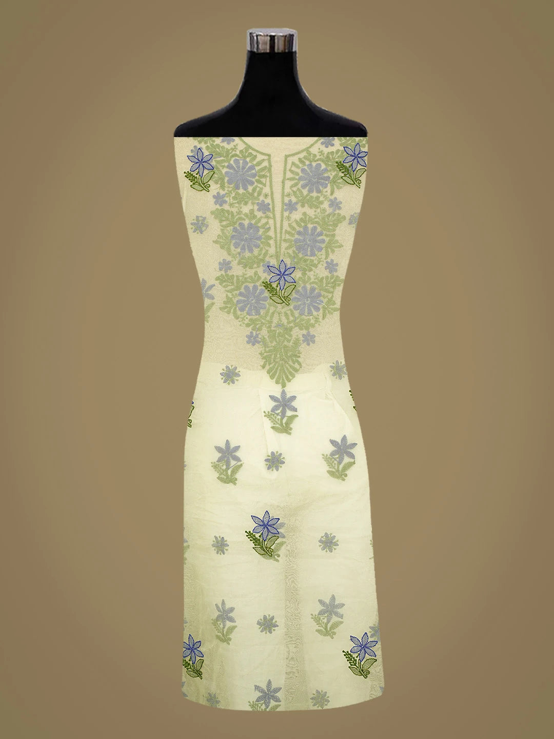 Ada Hand Embroidered Lime Green Organza Lucknowi Chikankari Unstitched Kurta Dupatta Set 01A767718