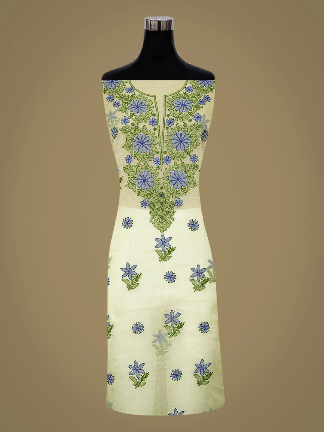 Ada Hand Embroidered Lime Green Organza Lucknowi Chikankari Unstitched Kurta Dupatta Set 01A767718