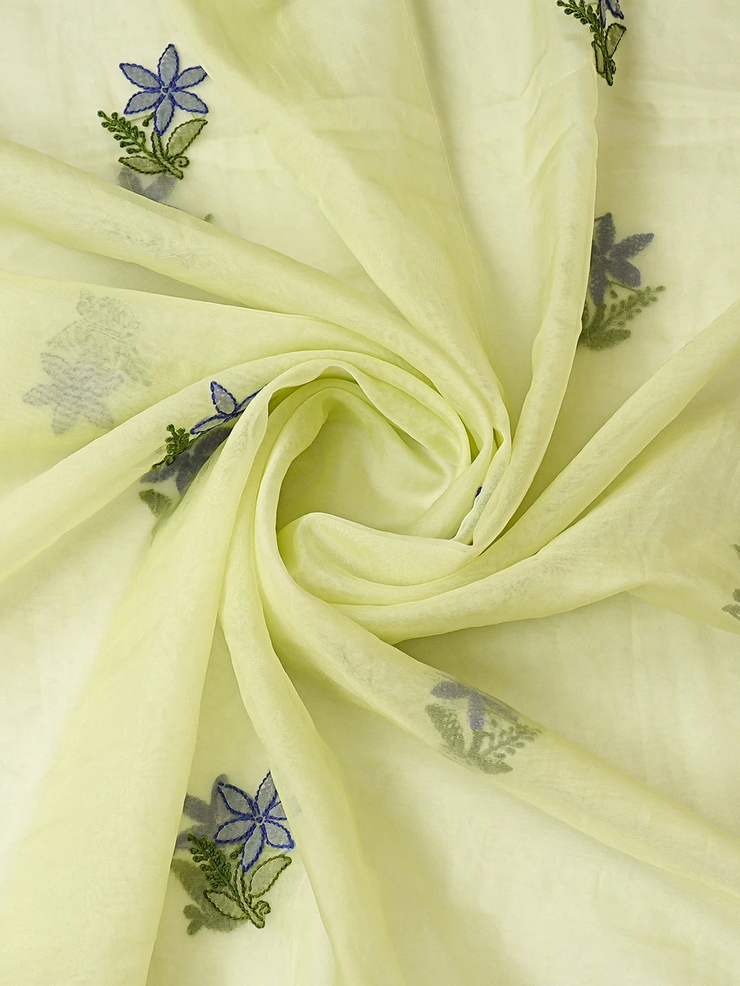Ada Hand Embroidered Lime Green Organza Lucknowi Chikankari Unstitched Kurta Dupatta Set 01A767718