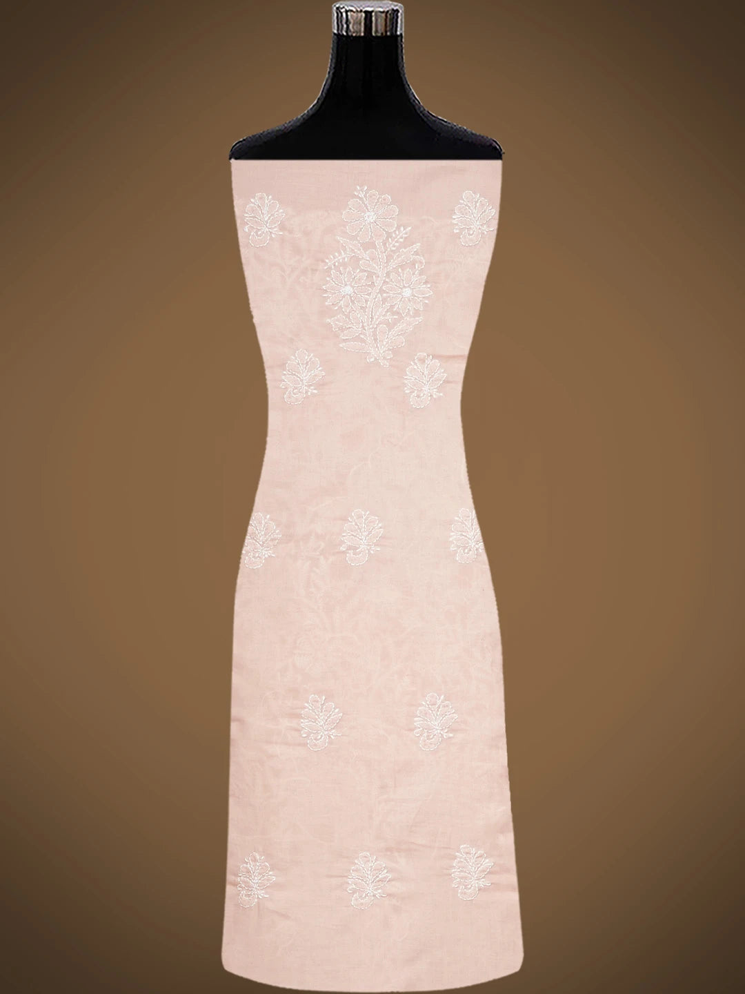 Ada Hand Embroidered Creamy Peach Cotton Lucknowi Chikankari Unstitched Kurta Piece 01A829677