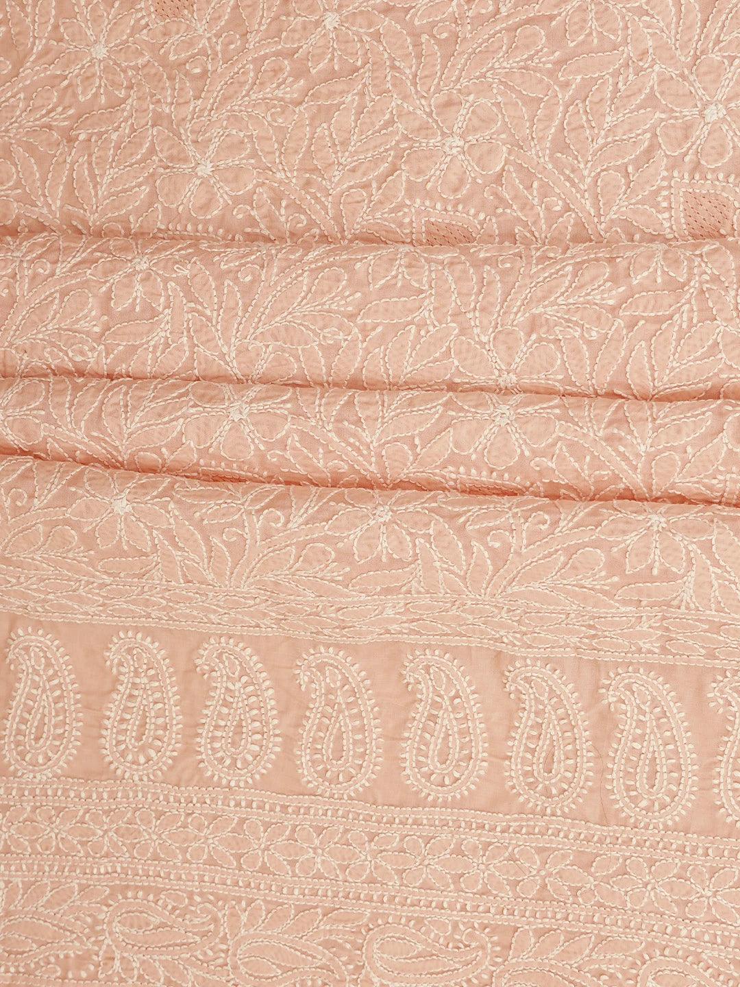 Ada Hand Embroidered Creamy Peach Cotton Lucknowi Chikankari Unstitched Kurta Piece 01A829677