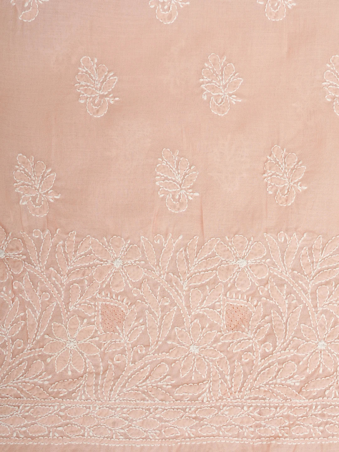 Ada Hand Embroidered Creamy Peach Cotton Lucknowi Chikankari Unstitched Kurta Piece 01A829677