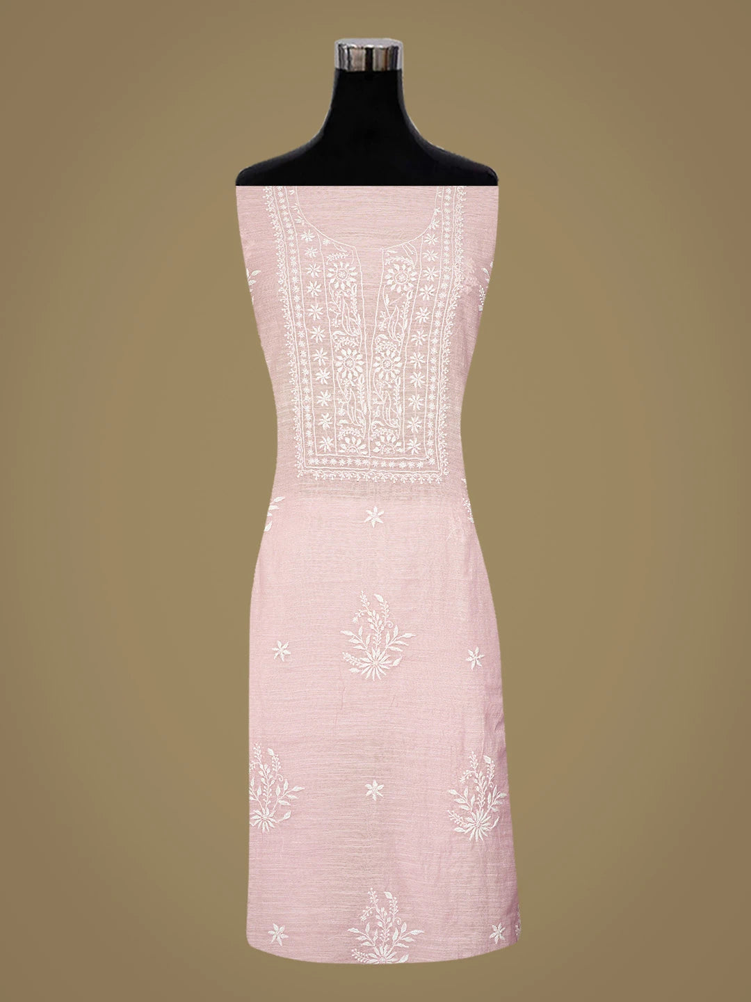 Ada Hand Embroidered Pink Chanderi Lucknowi Chikankari Unstitched Kurta Dupatta Set 01A778431