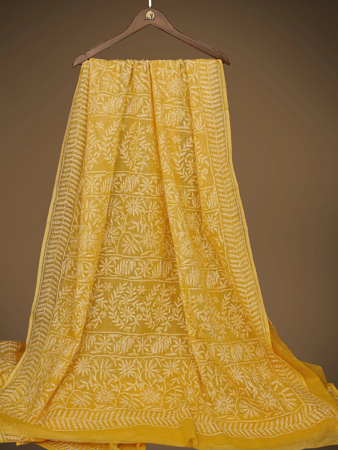 Ada Hand Embroidered Yellow Kota Lucknowi Chikankari Saree With Blouse 01A525436