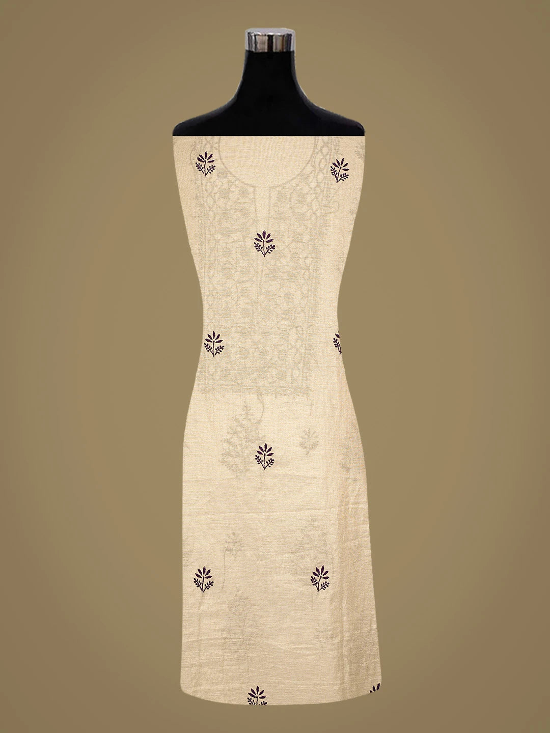 Ada Hand Embroidered Fawn Tissue Lucknowi Chikankari Unstitched Kurta Dupatta Set 01A809542