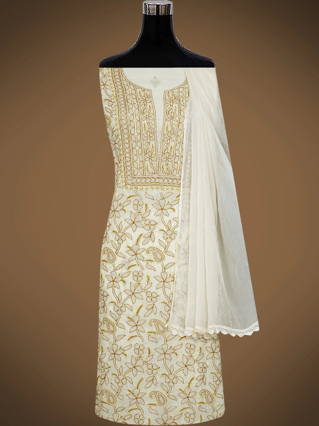 Ada Hand Embroidered Vanilla Yellow Cotton Lucknowi Chikankari Unstitched Suit Piece 01A829724