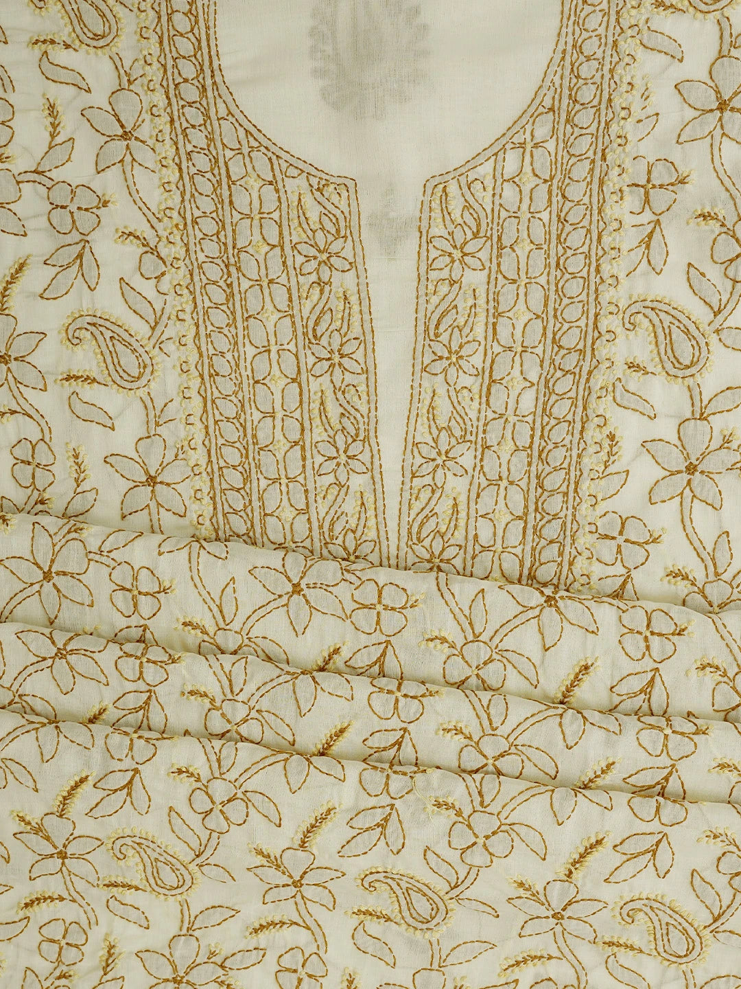 Ada Hand Embroidered Vanilla Yellow Cotton Lucknowi Chikankari Unstitched Suit Piece 01A829724