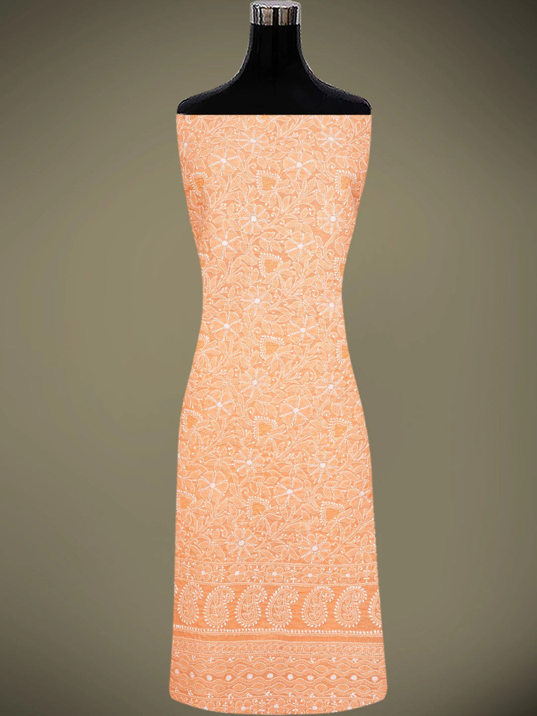 Ada Hand Embroidered Peach Cotton Lucknowi Chikankari Unstitched Kurta Piece 01A829676