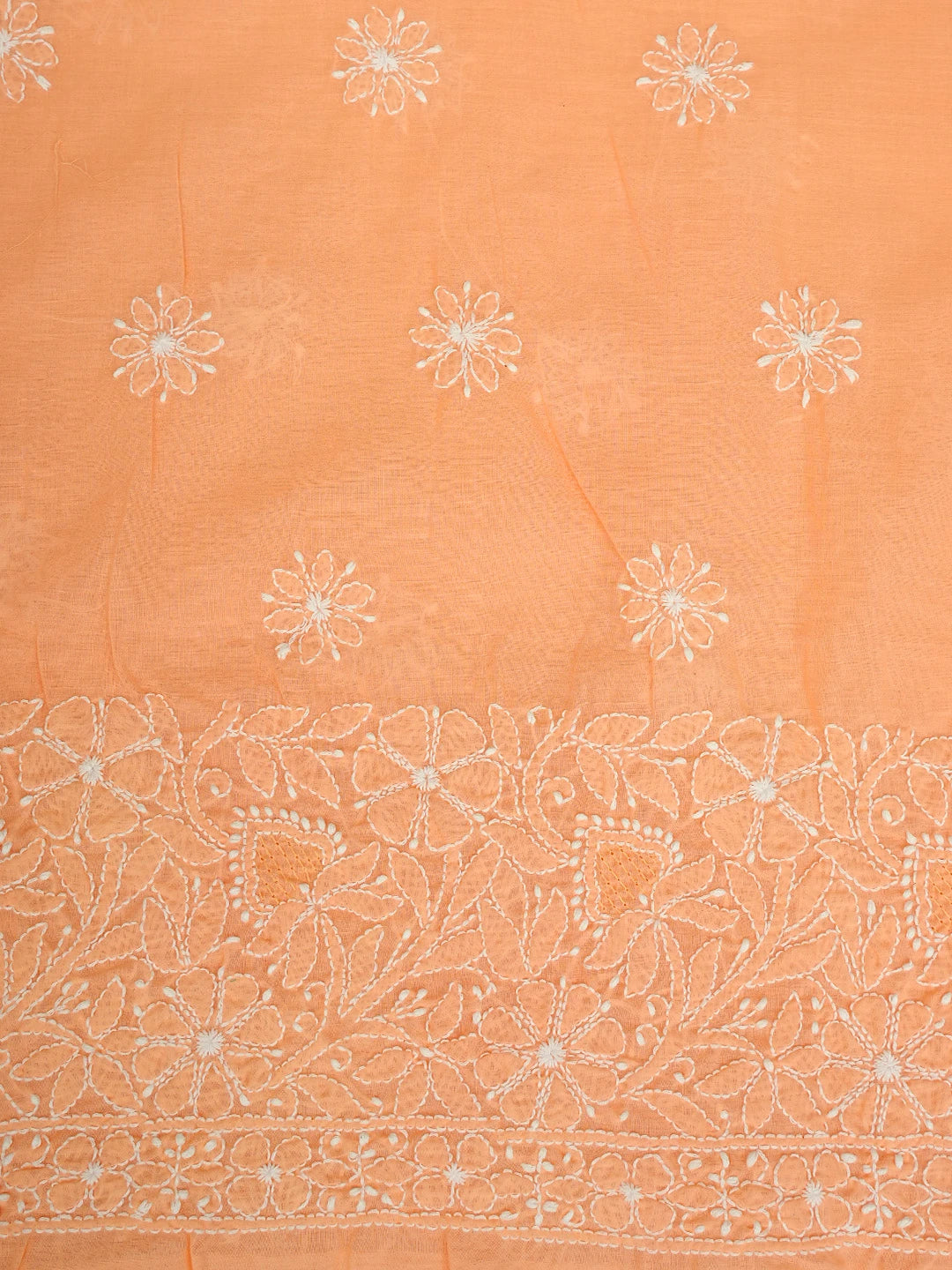 Ada Hand Embroidered Peach Cotton Lucknowi Chikankari Unstitched Kurta Piece 01A829676