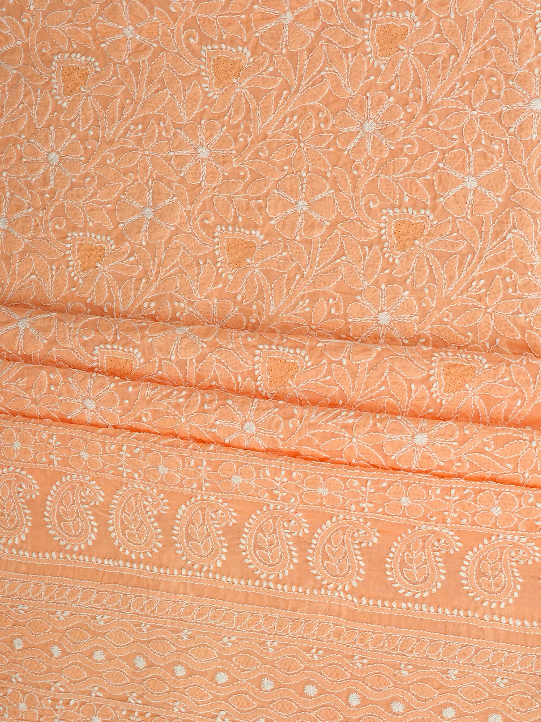 Ada Hand Embroidered Peach Cotton Lucknowi Chikankari Unstitched Kurta Piece 01A829676