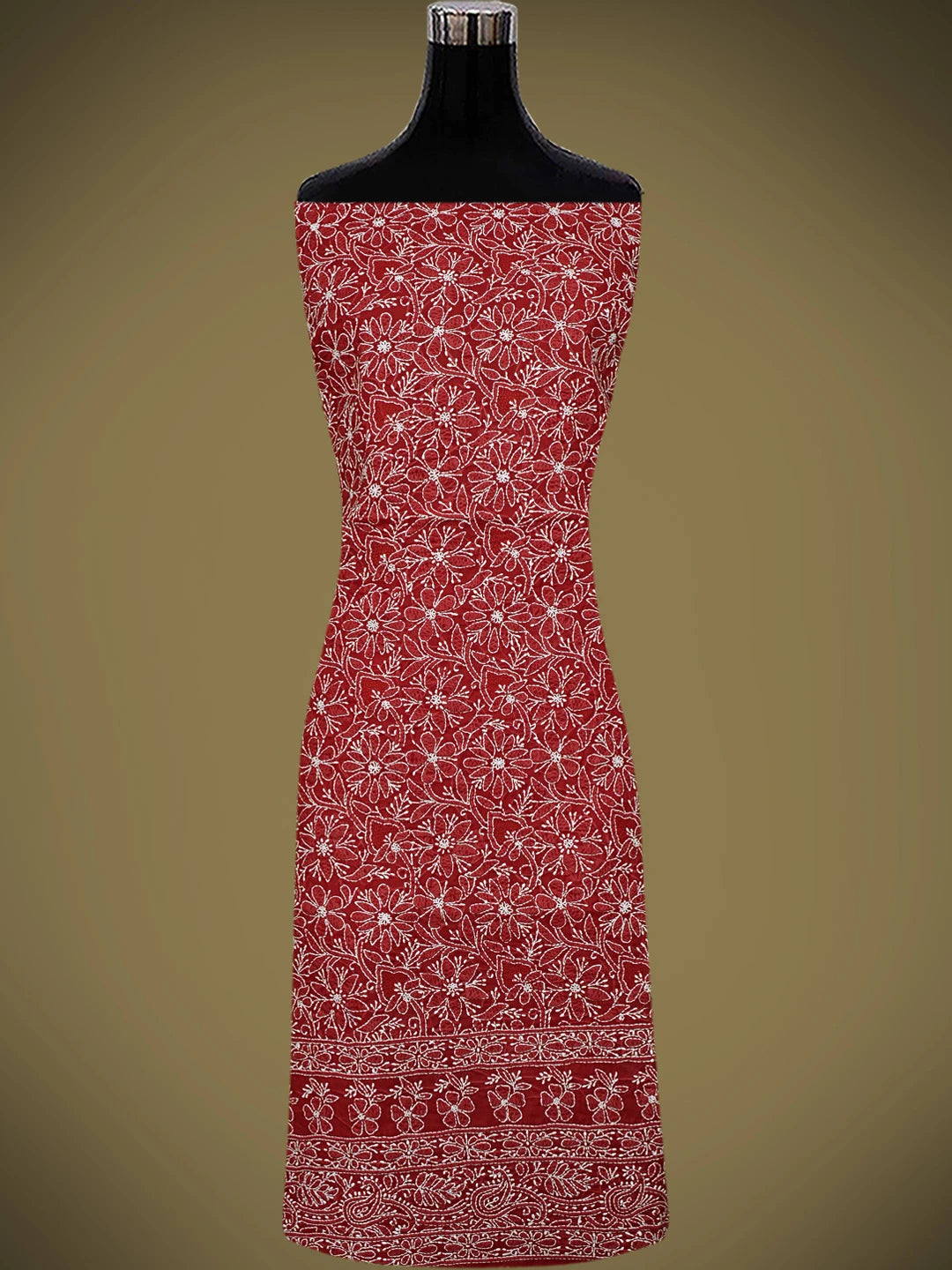 Ada Hand Embroidered Maroon Cotton Lucknowi Chikankari Unstitched Kurta Piece 01A829659