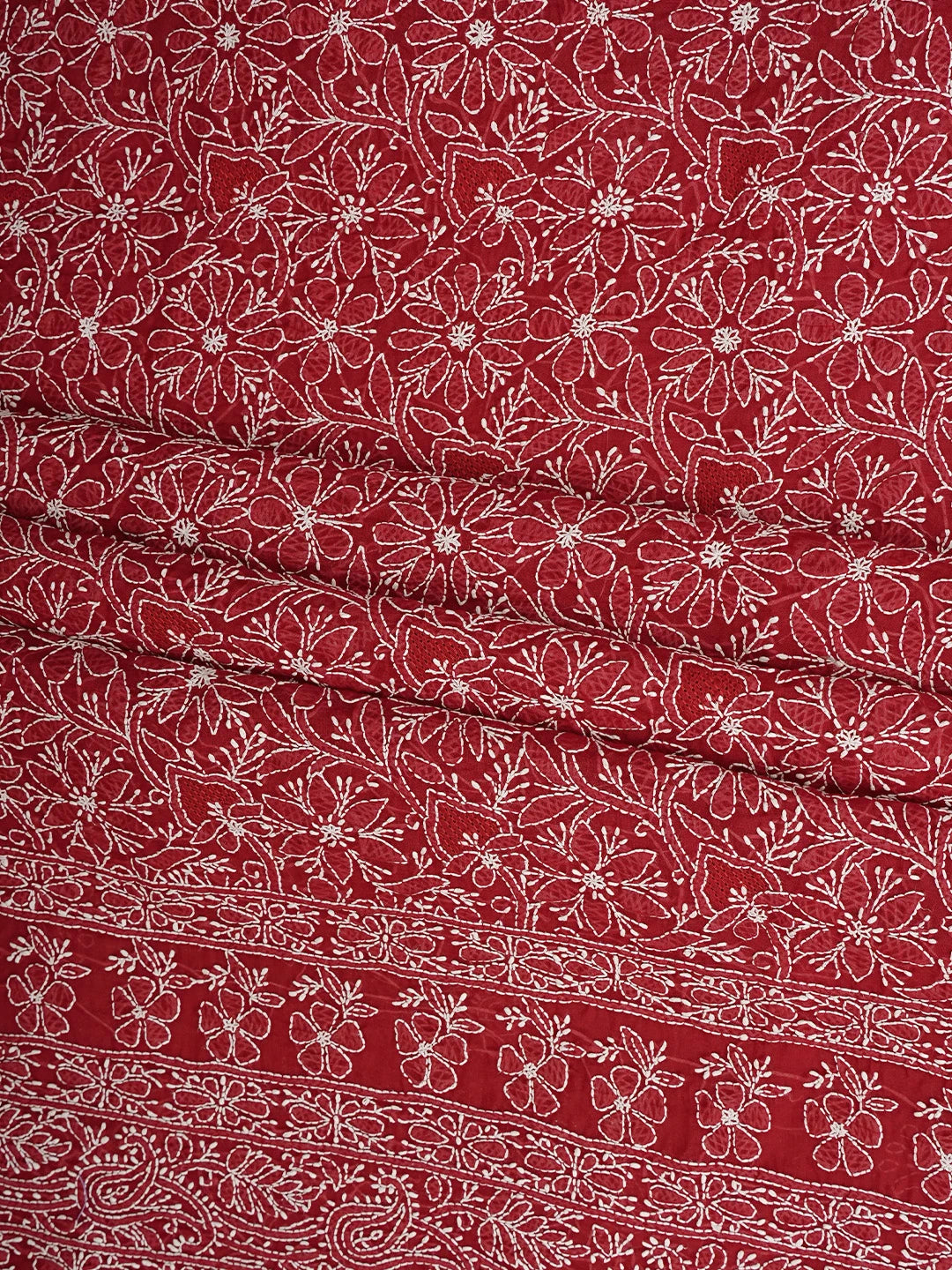 Ada Hand Embroidered Maroon Cotton Lucknowi Chikankari Unstitched Kurta Piece 01A829659