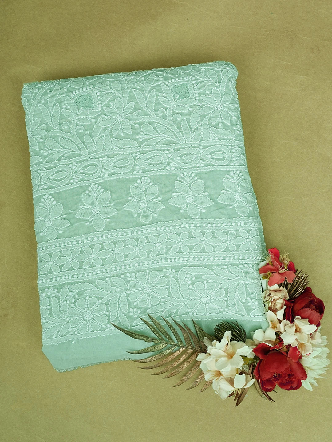 Ada Hand Embroidered Light Green Cotton Lucknowi Chikankari Unstitched Kurta Piece 01A829656