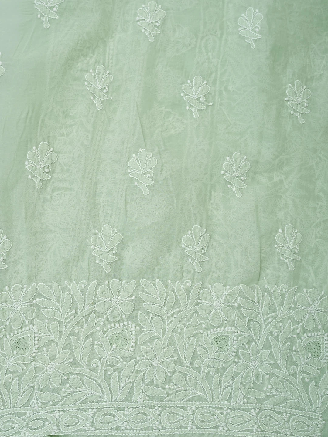 Ada Hand Embroidered Light Green Cotton Lucknowi Chikankari Unstitched Kurta Piece 01A829656