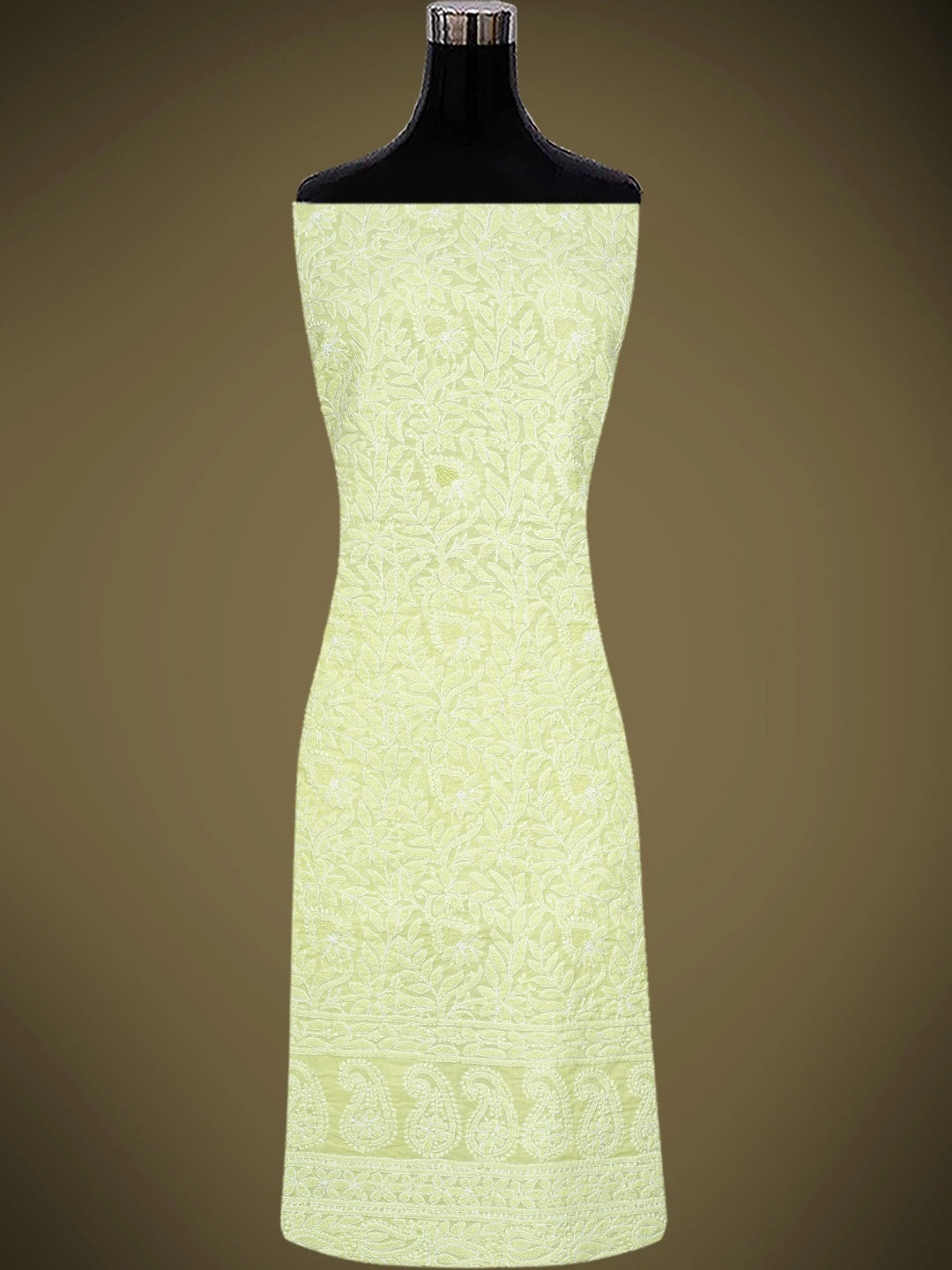 Ada Hand Embroidered Lime Green Cotton Lucknowi Chikankari Unstitched Kurta Piece 01A829670